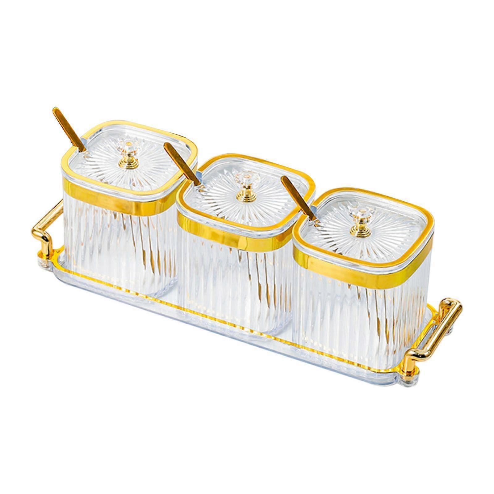 Condiment Jar with Lids and Spoons Seasoning Box for Salt Pepper Sugar clear