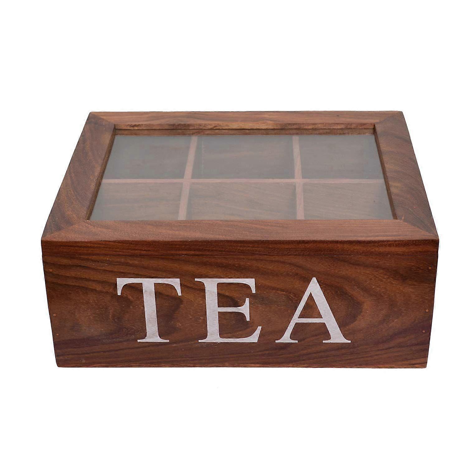 WILLART Caja de cofre rectangular de madera para almacenamiento de té con 6 compartimentos (marrón, madera de Sheesham)