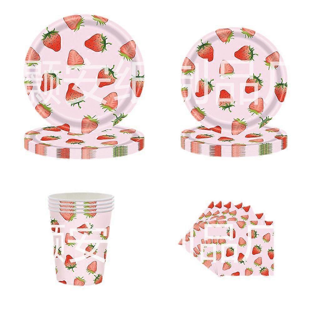 Yeni sınır ötesi krem çilek tema parti tek kullanımlık sofra kağıt tabak kağıt havlu kağıt bardak seti parti süslemeleri