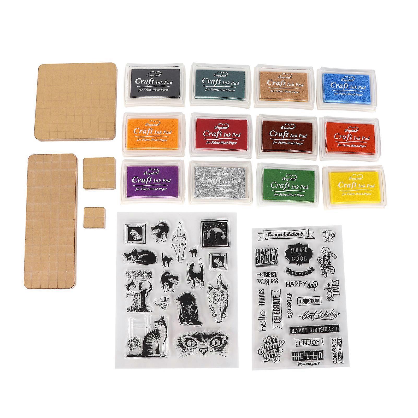 Acrylic Stamp Tools Include 4 Acrylic Blocks 12 Ink Pad 2 Transparent Seal Stamp Blocks Set for DIY Crafts Card Making
