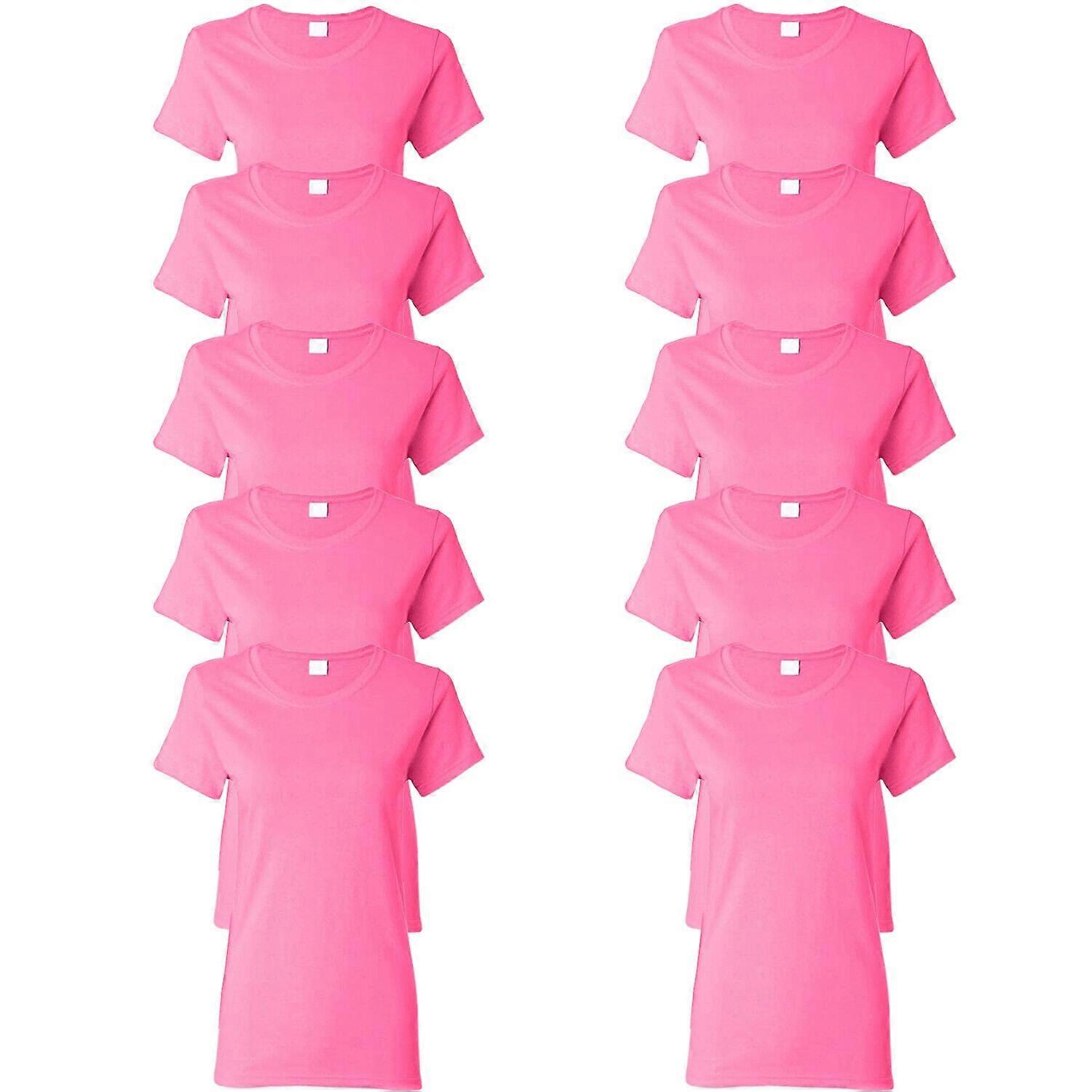 PriceDumb 10X dames femmes coton blanc uni ras du cou à manches courtes T-shirt Tee Top en vrac Rose