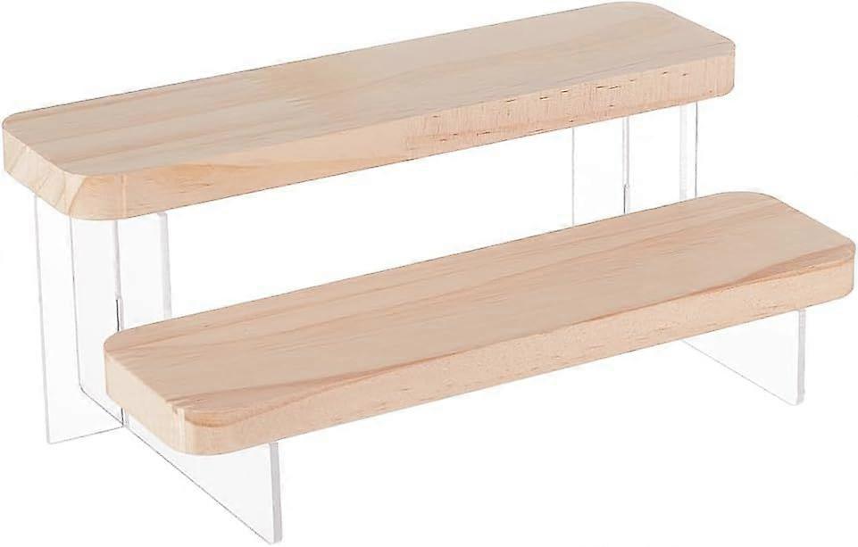 2-Tier Figure Display Stand Wooden Tiered Organizer Holder Acrylic Minifigures Display Risers for Models Building Blocks Display