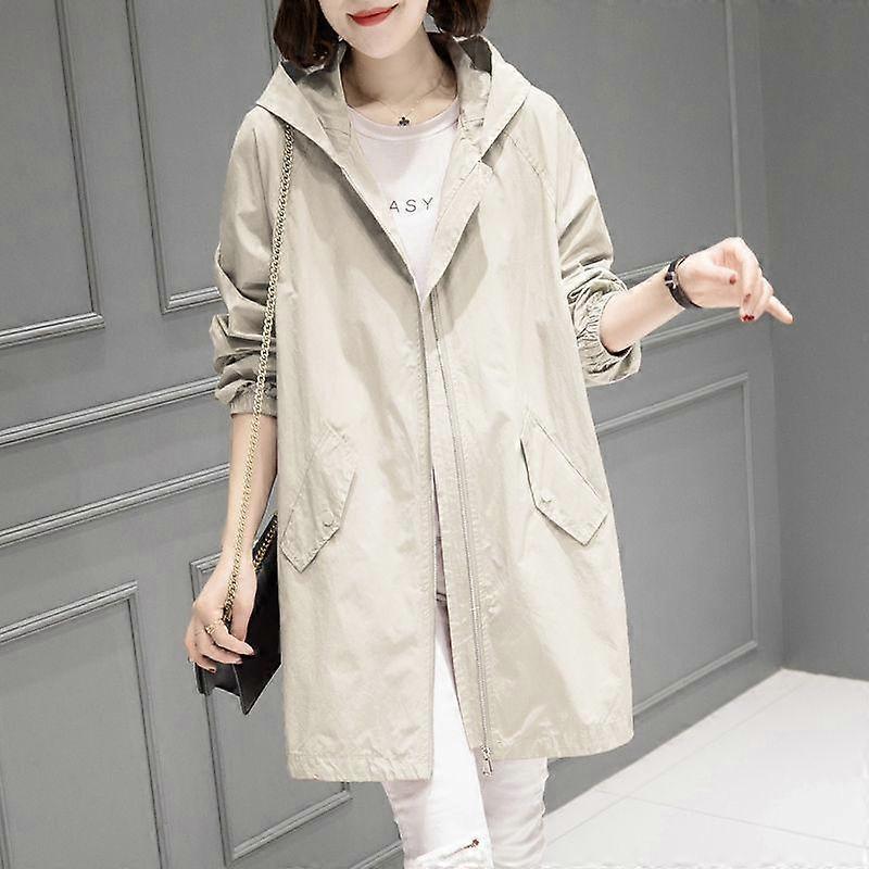 Spring Autumn Large Size Outdoor Women's Mid Length Soild Streetwear Thin Windbreake Coat Casual Jacket