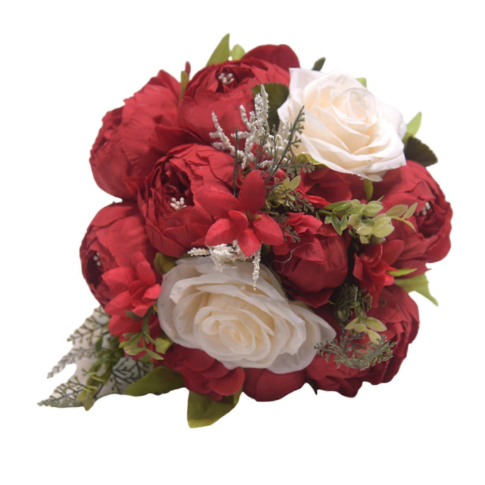 Bouquets de mariage de mariée avec ruban Bouquets de roses en soie artificielle pour demoiselle d’honneur Mariée, Cérémonie, Saint-Valentin Grand rouge