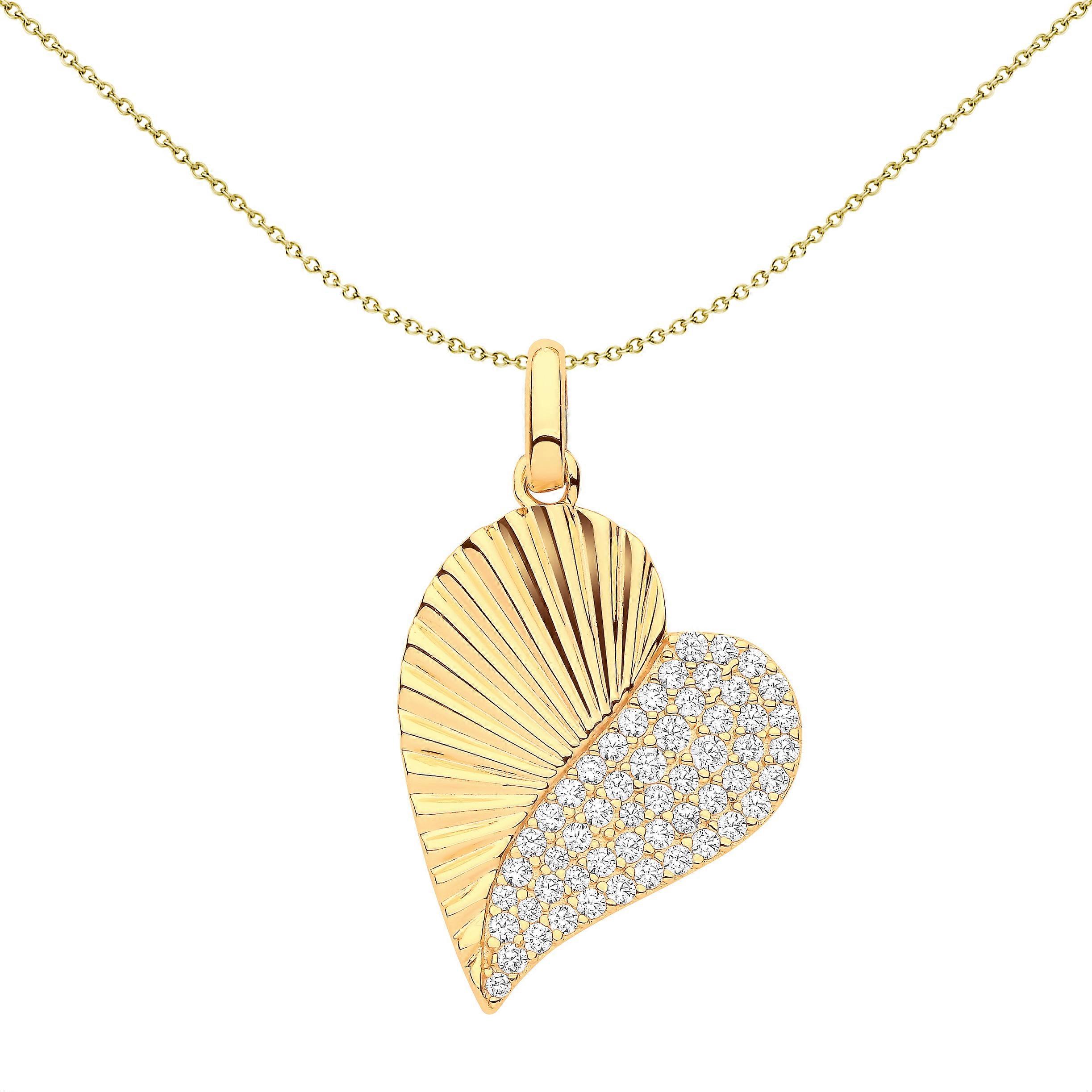 Jewelco London 女士镀金纯银 CZ 凹槽太阳爆炸爱心吊坠项链 18 英寸
