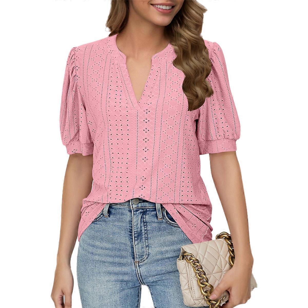 Summer Puff Short Sleeve Shirts Pink M