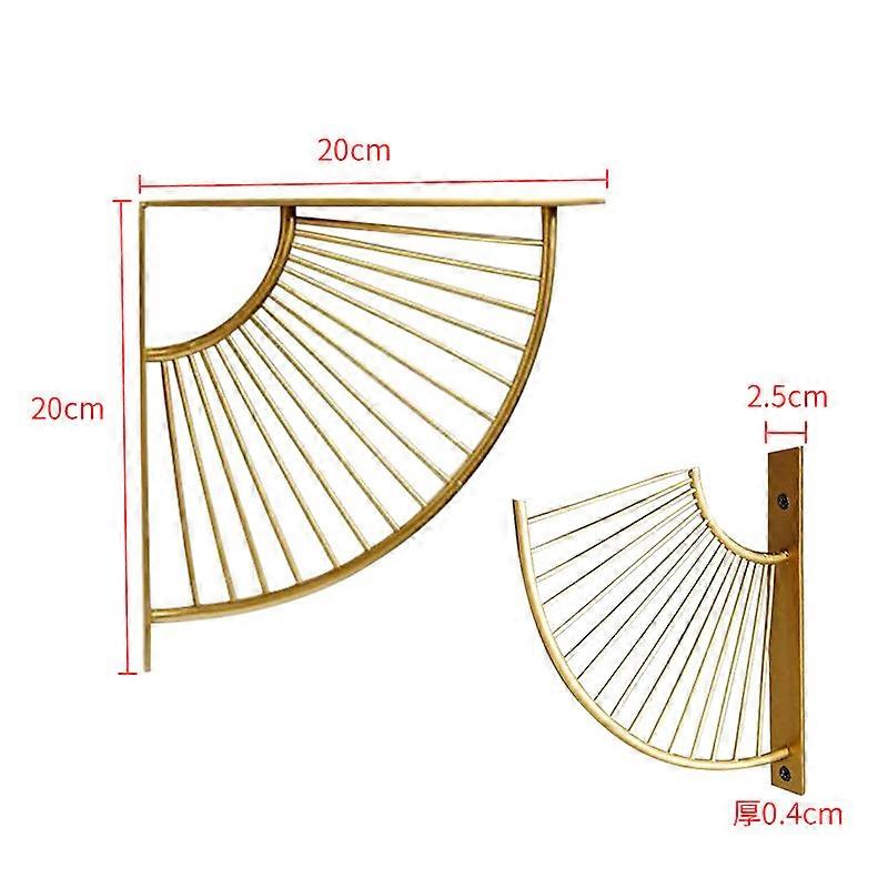 Set of 2 Golden Fan-Shaped Triangle Shelf Brackets in Floating Metal, Wall Brackets, Shelf Bracket, Heavy Duty Corner Shelf, for Home, Office,