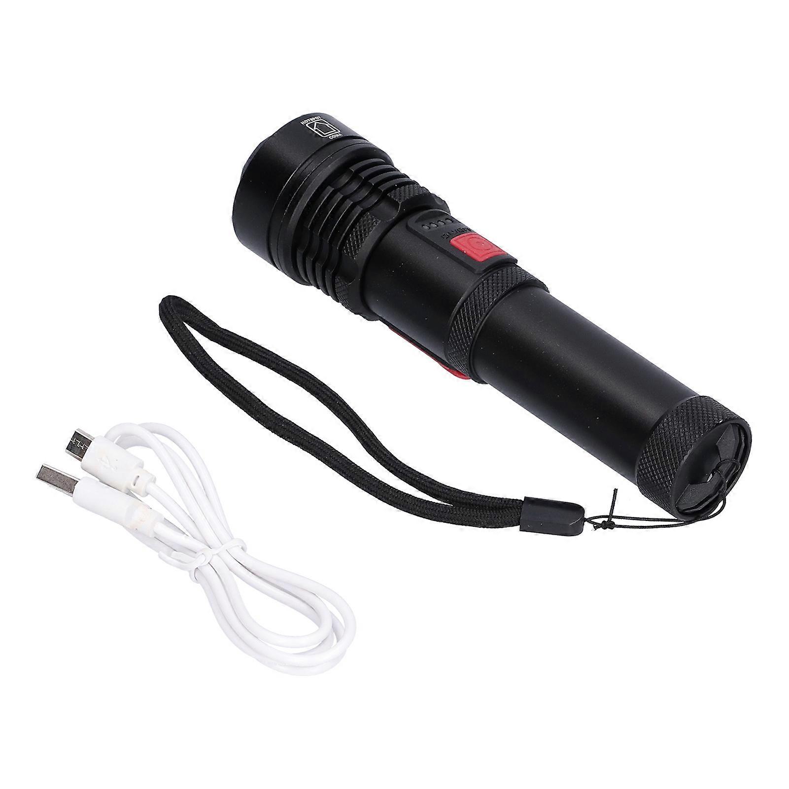 Flashlight 4‑Core LED 3000lm USB Charging Strong Light Zoom Emergency Flashlight for Home Hiking Camping