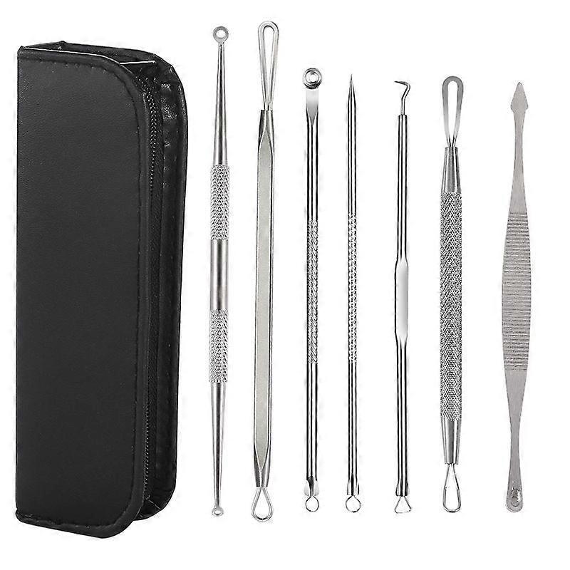 Blackhead Remover Comedone Squeezer Set - 7 Τεμάχια Αφαίρεσης Μαύρων Στιγμάτων με Τσιμπιδάκι Ακμής Εργαλείο εξαγωγής σπυριών αφαίρεσης σπυριών Blackhead για πρόσωπο μύτης C