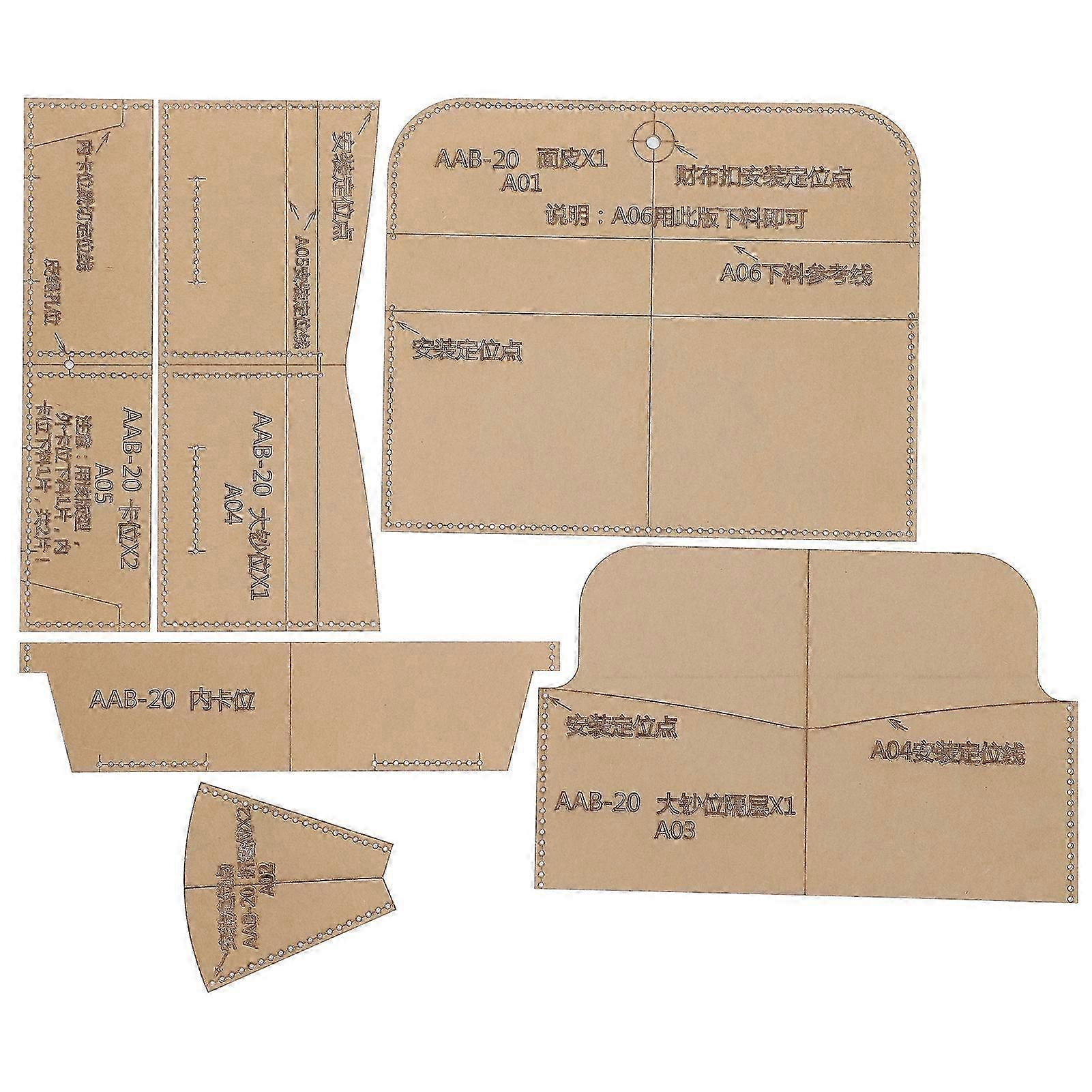 6Pcs Acrylic Template Long Wallet DIY HandMade Leather Pattern Mold Craft Tools