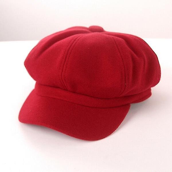 Dames Wol Blend Ed Cap Boy Hat Rood