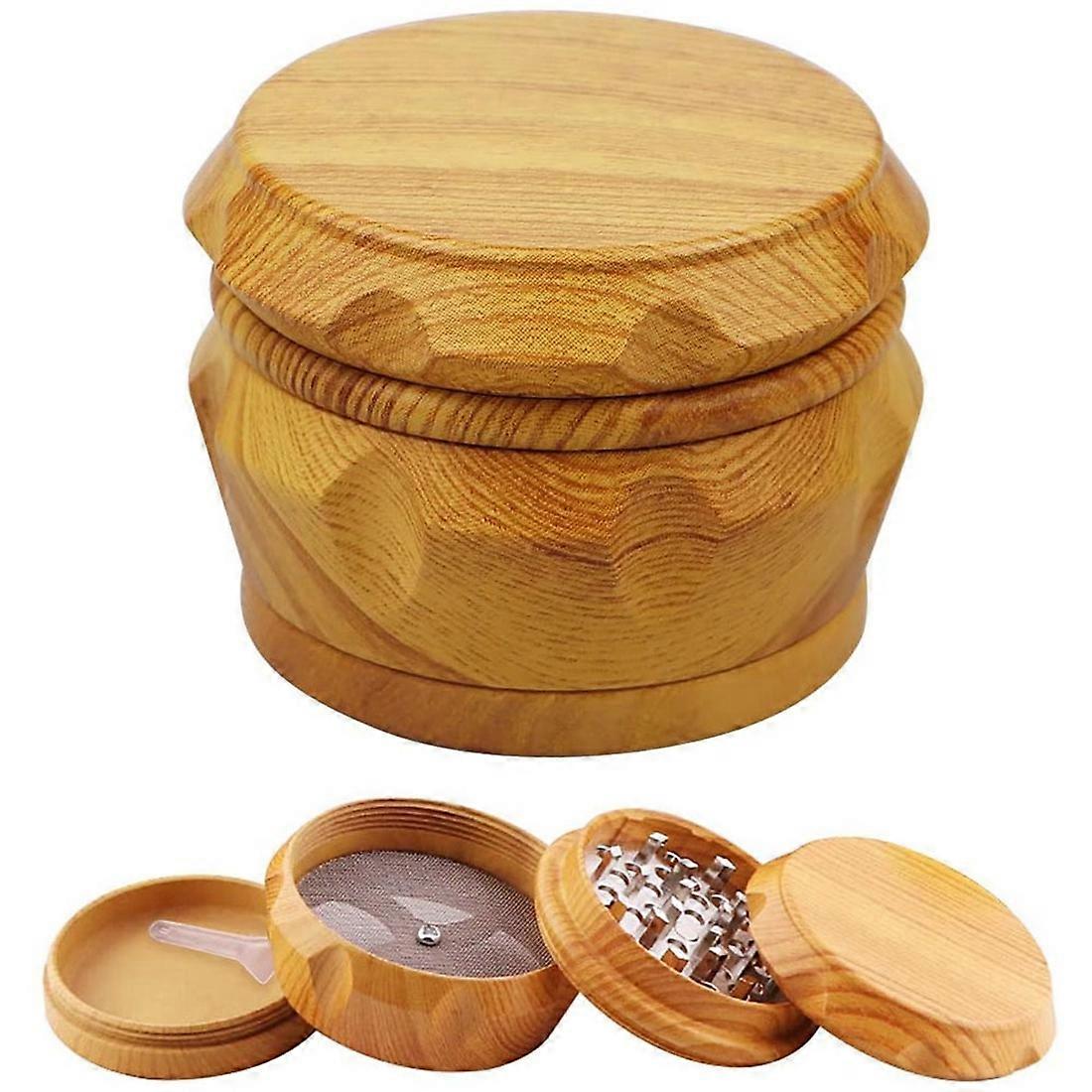 Wooden Grinder Large Capacity 4-Layer Grinder with Pollen Scraper Suitable for Home Kitchen Wood Col