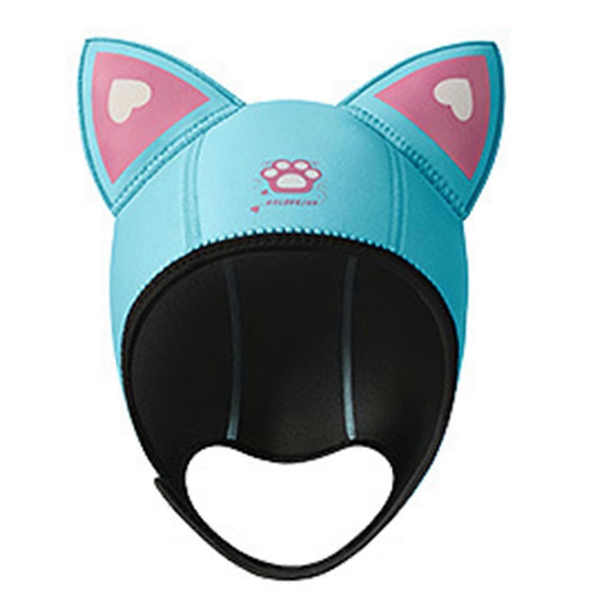 Women Cat Ears Diving Hood Waterproof Hat Swimming Cap Ocean Blue