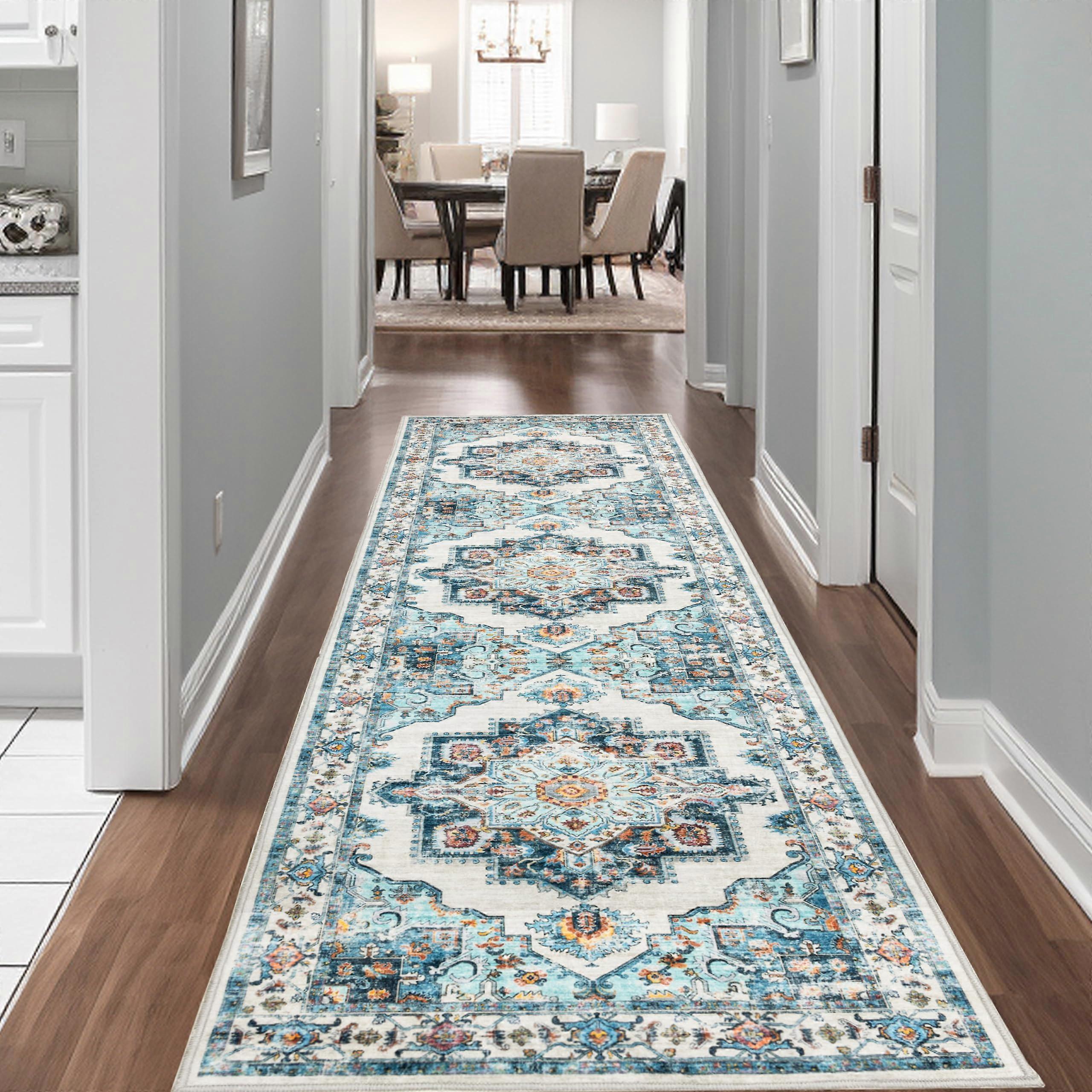 Blue Vintage Runner Rug for Kitchen 2x12