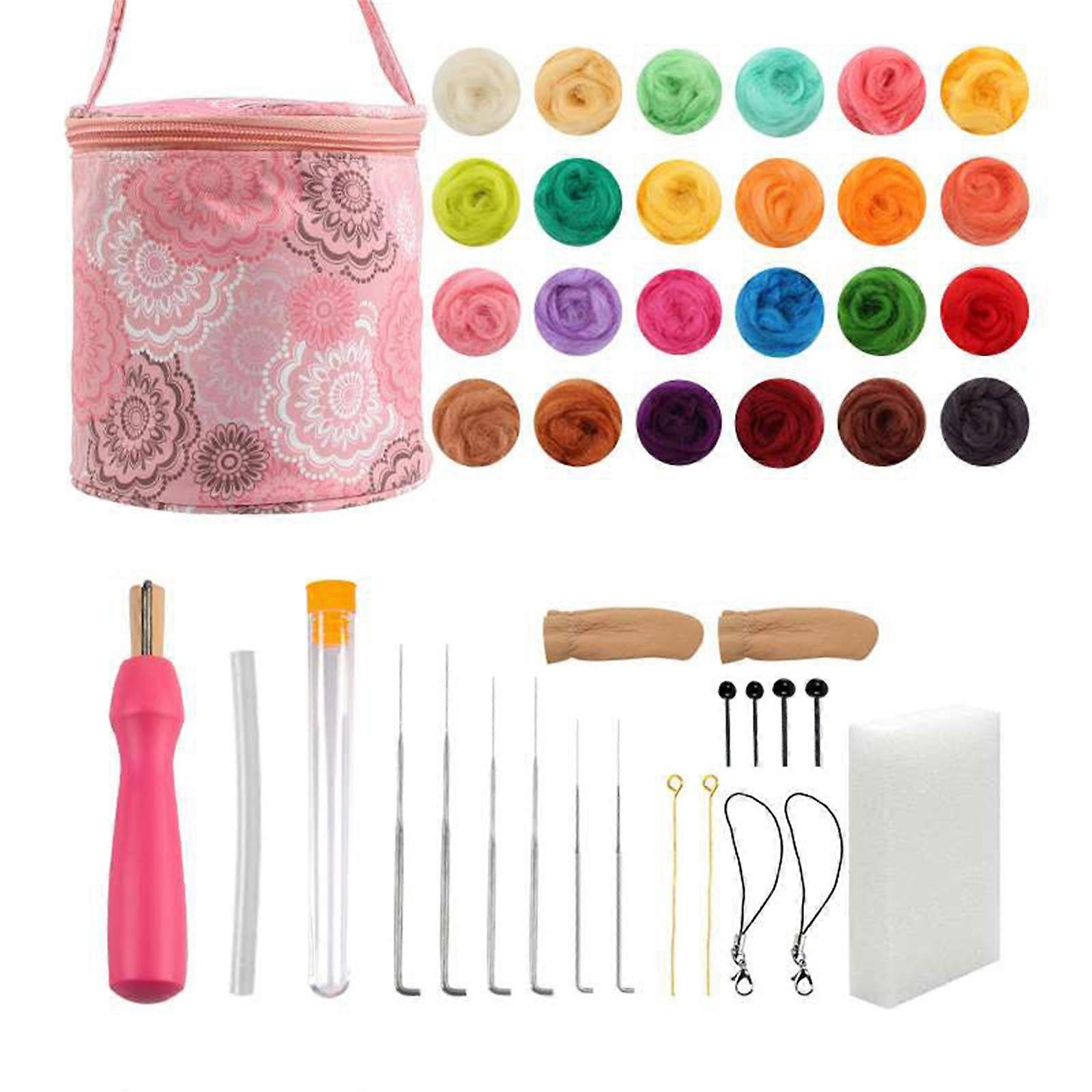 Needle Felting Kits with Bag, Wool Roving 24 Colors Set, Wool Felt Tools for Felted Animal Needle Felting Supplies