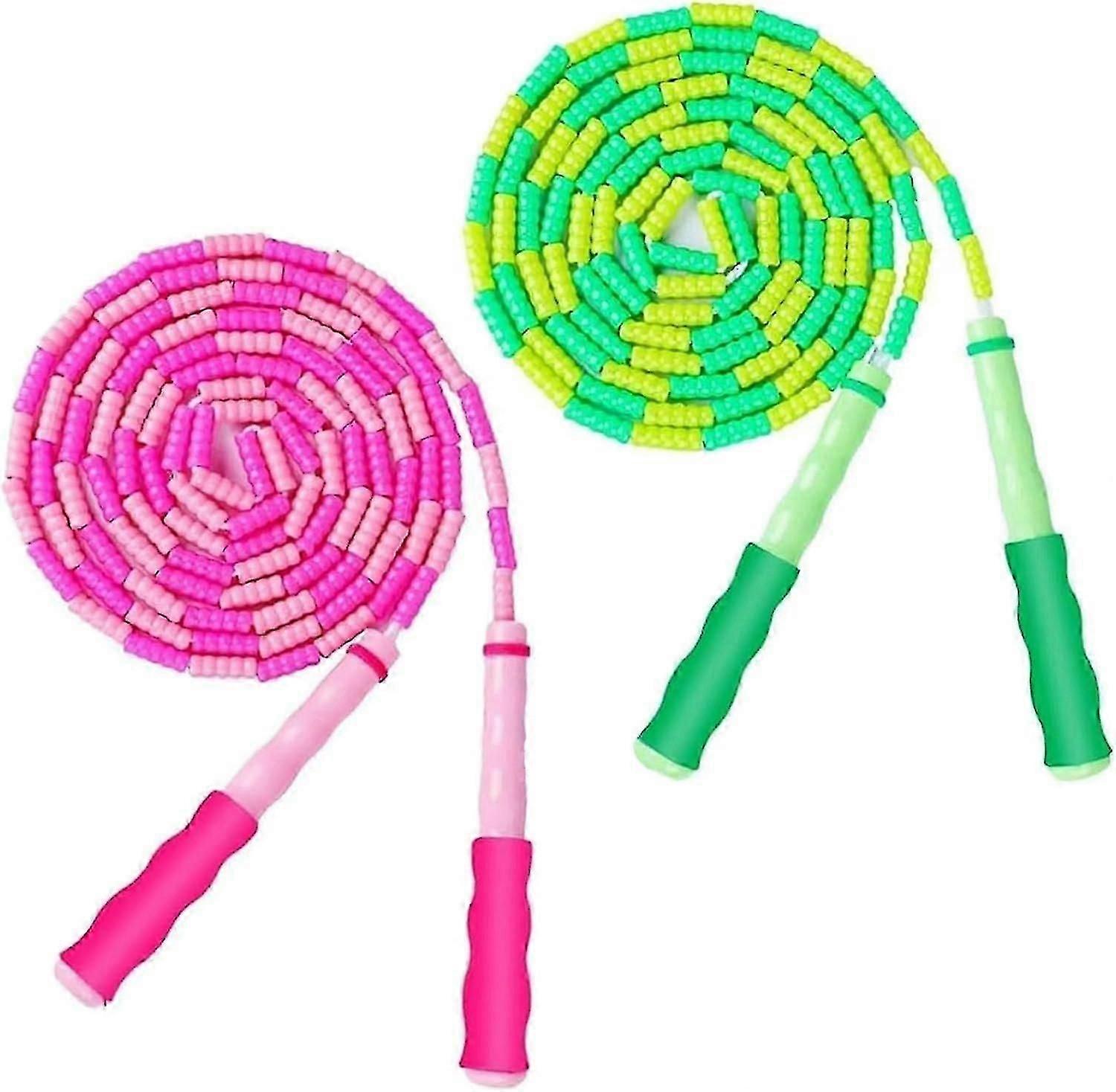Skipping Rope for Kids, Green and Pink, 2.8m Soft Jumping Rope with Beads, Adjustable Length, Segmented Soft Jumping Rope with Beads, Suitable for Wom
