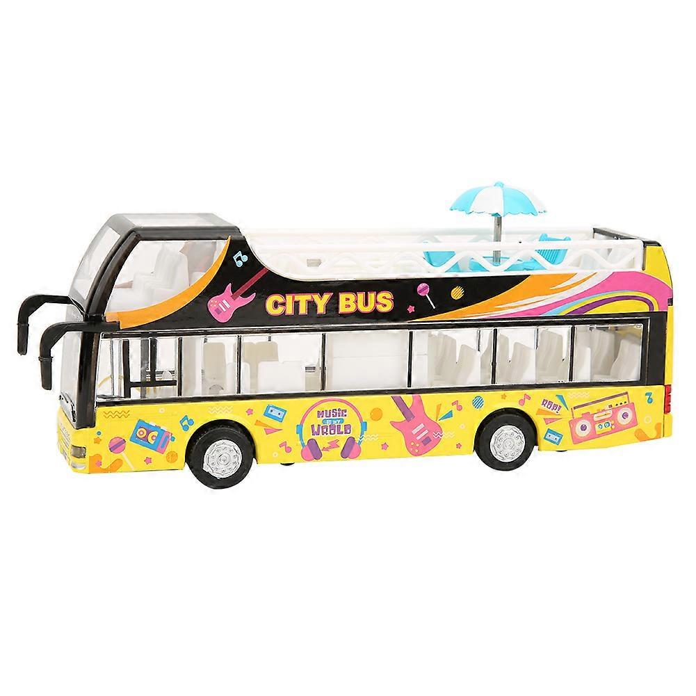 Alloy Double-Decker Sightseeing Bus Children's Sound And Light Travel Toy Bus Model (Yellow)