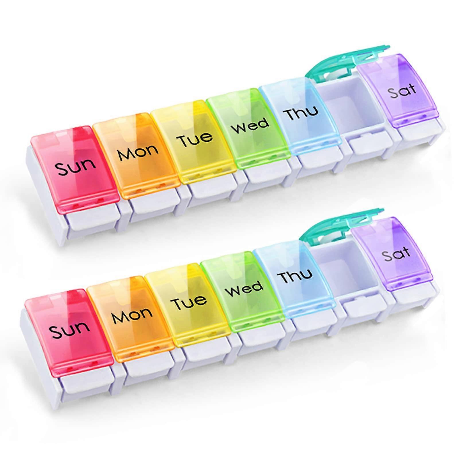 2 PCS Weekly Pill Organizer for Arthritis Friendly Users, 7 Day Travel Pill Box with Compartments for Vitamins and Medications