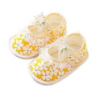 Lightweight Shoes with Bowknot Slip Resistant Little Girls Shoes Cute Print Prewalker Shoes Comfortable Wearing Shoes  Yellow