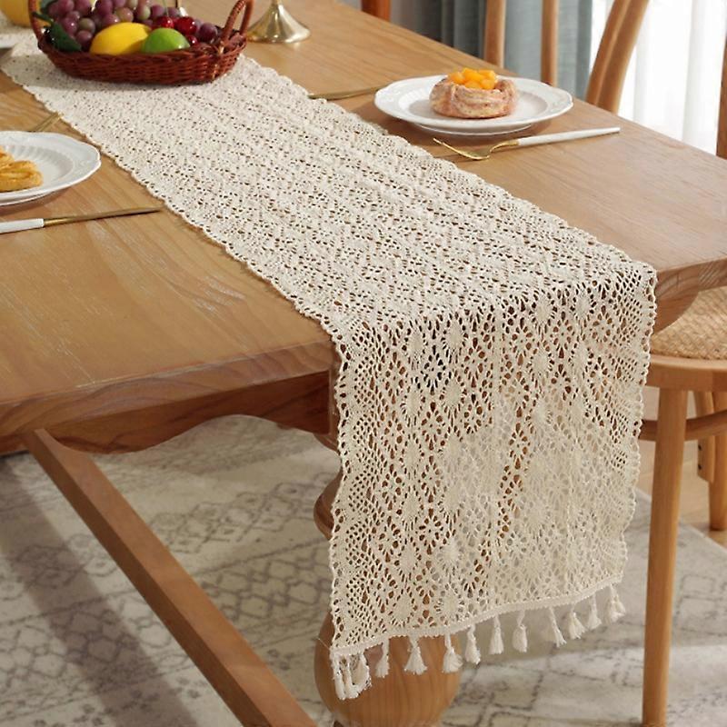 Widened And Stitched Rustic Knitted Hollow Tablecloth, Size: 30x160cm