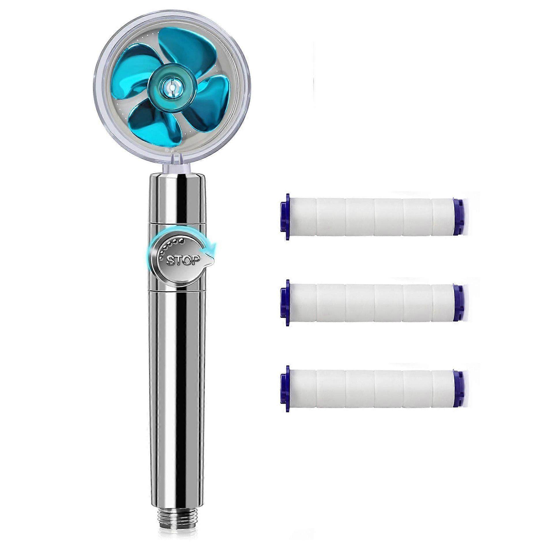 Handheld Turbocharged Large Water Filter Shower Head (Blue + 3 Filter Elements)