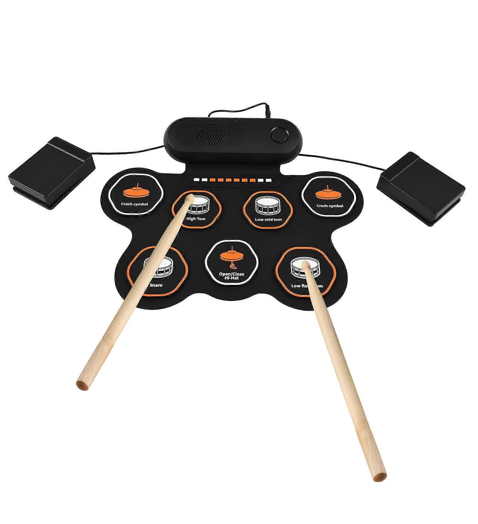 Electronic Drum Set with 3W Speaker Hand Roll Drum Set 7 Pads Supports Various Audio Input 3 Drum Styles 10 Rhythms 10 Demo Songs Practice Pad Drum K