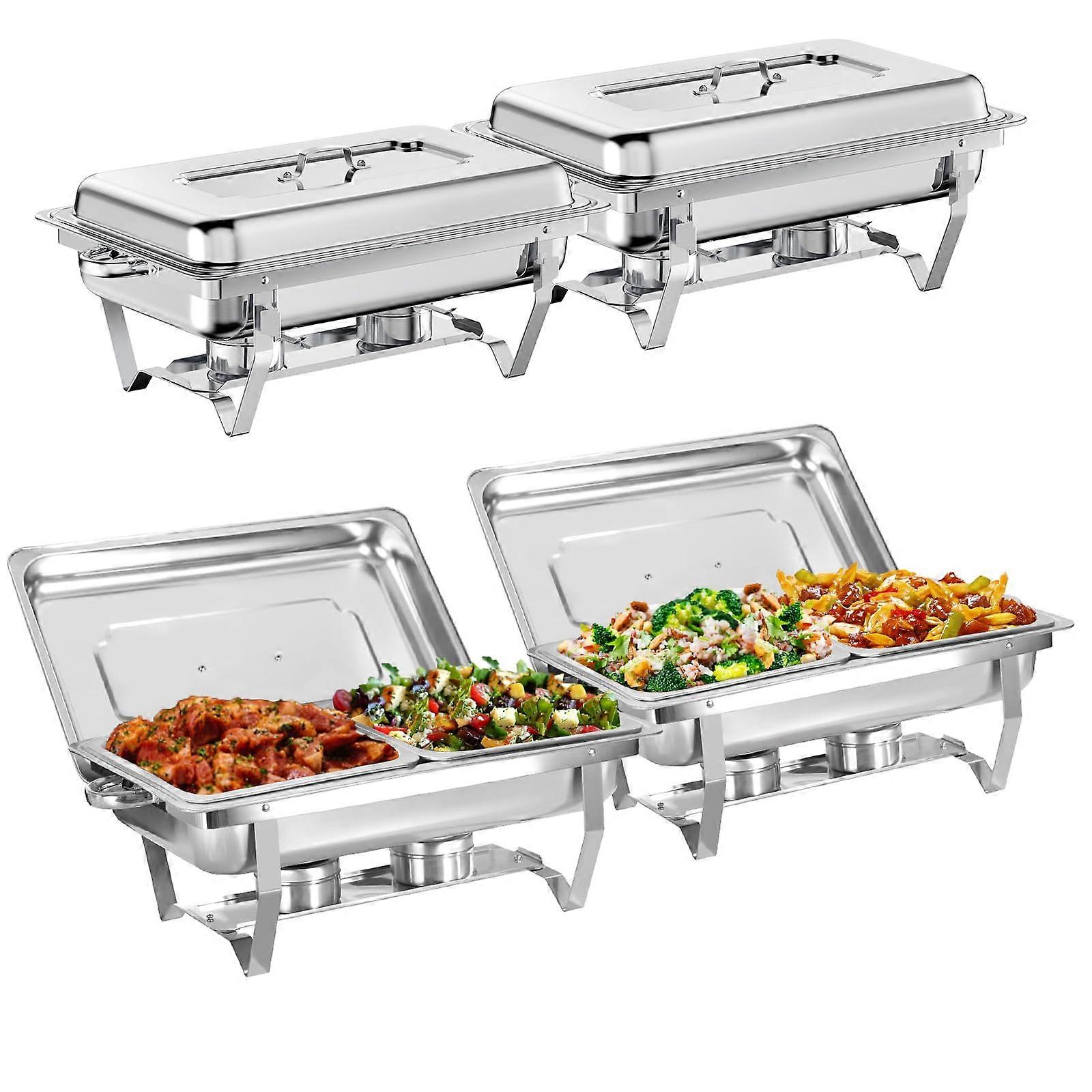 Chafing Dish Buffet Set, 4 Pack 8 QT Stainless Steel Catering Warmer Set with 1/2 Size Food Pan, Foldable Frame for Kitchen Party Banquet