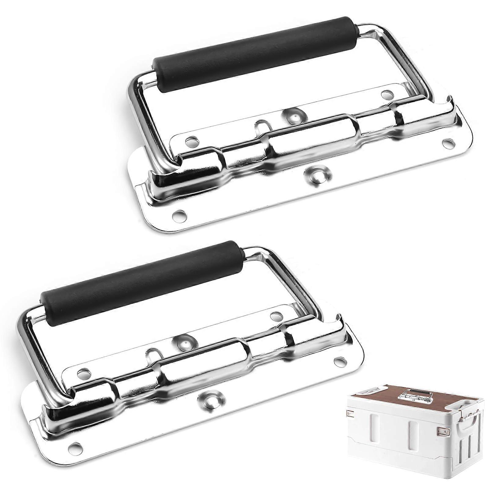Pack of 2 Folding Handles, 110 mm SpringLoaded Crate Handle, Folding Handles for Boxes