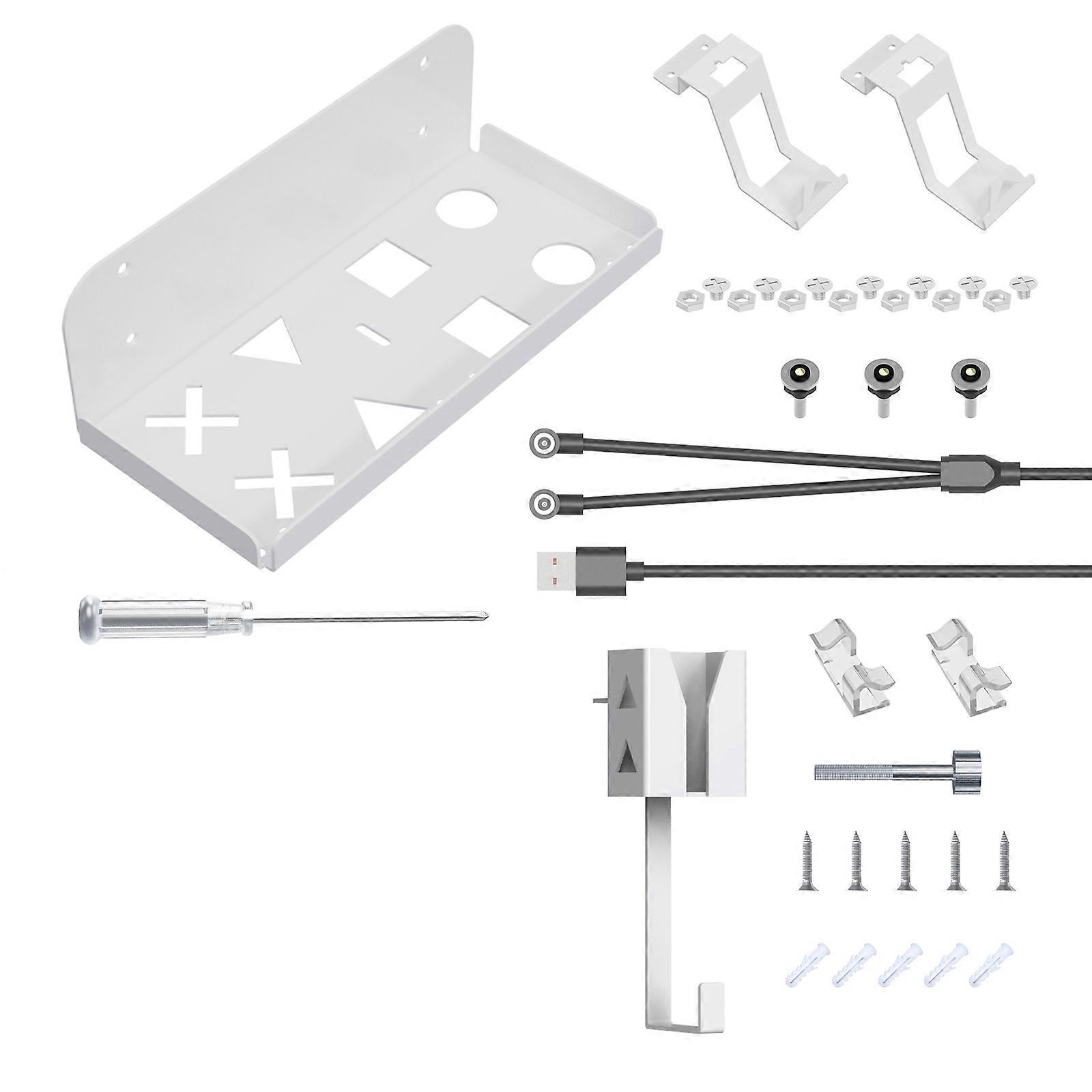 Wall Mount Game Handle Bracket with Headphone Controller Hanger and Magnetic Charging Cable Host Support for PS 5 Slim