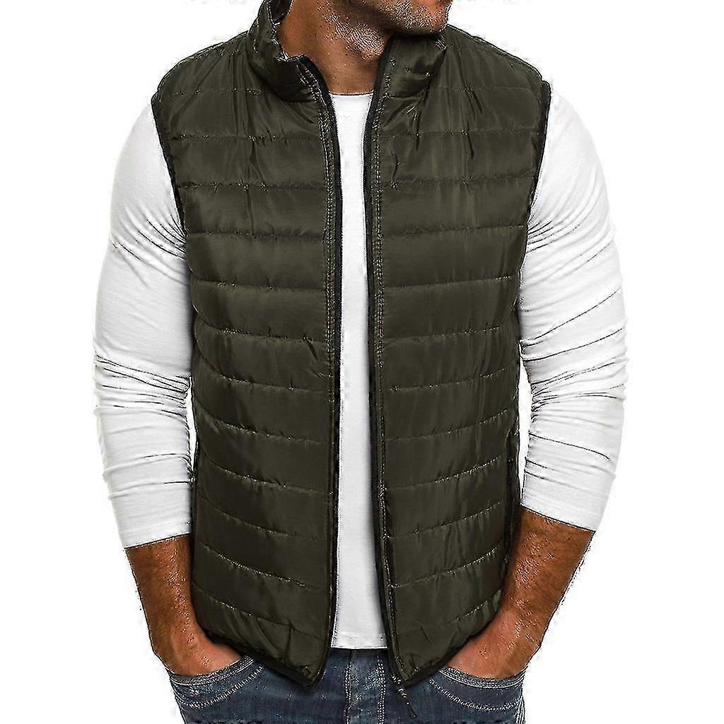Men's Solid Color Zip-Up Sleeveless Jacket for Fall and Winter