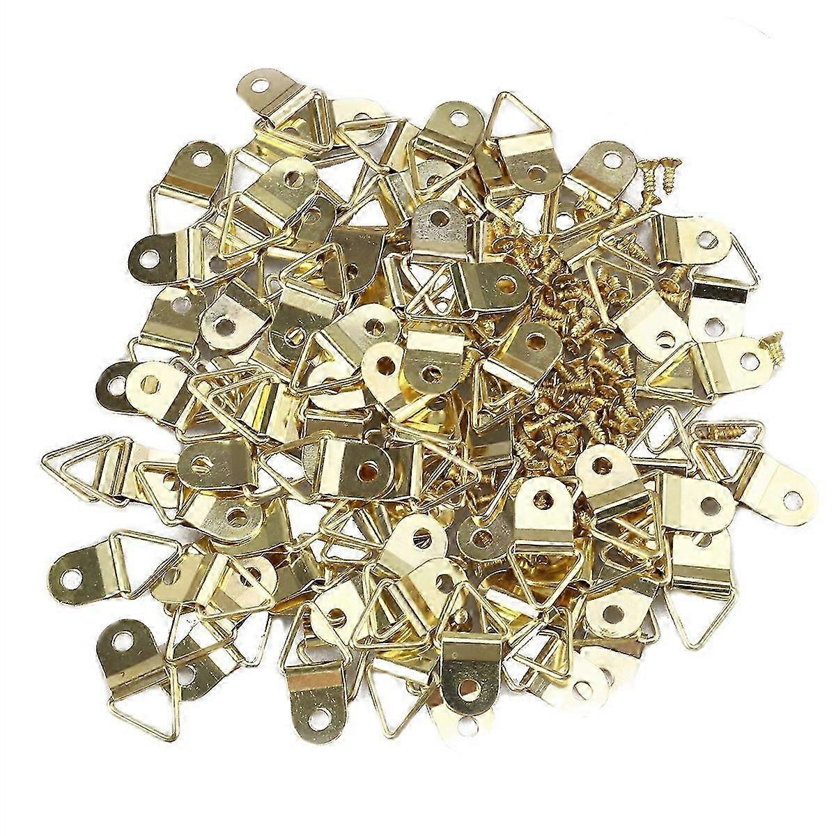 50pcs Small Triangle D-Ring Single Hole Picture Frame Hangers Holders x 6 Screws
