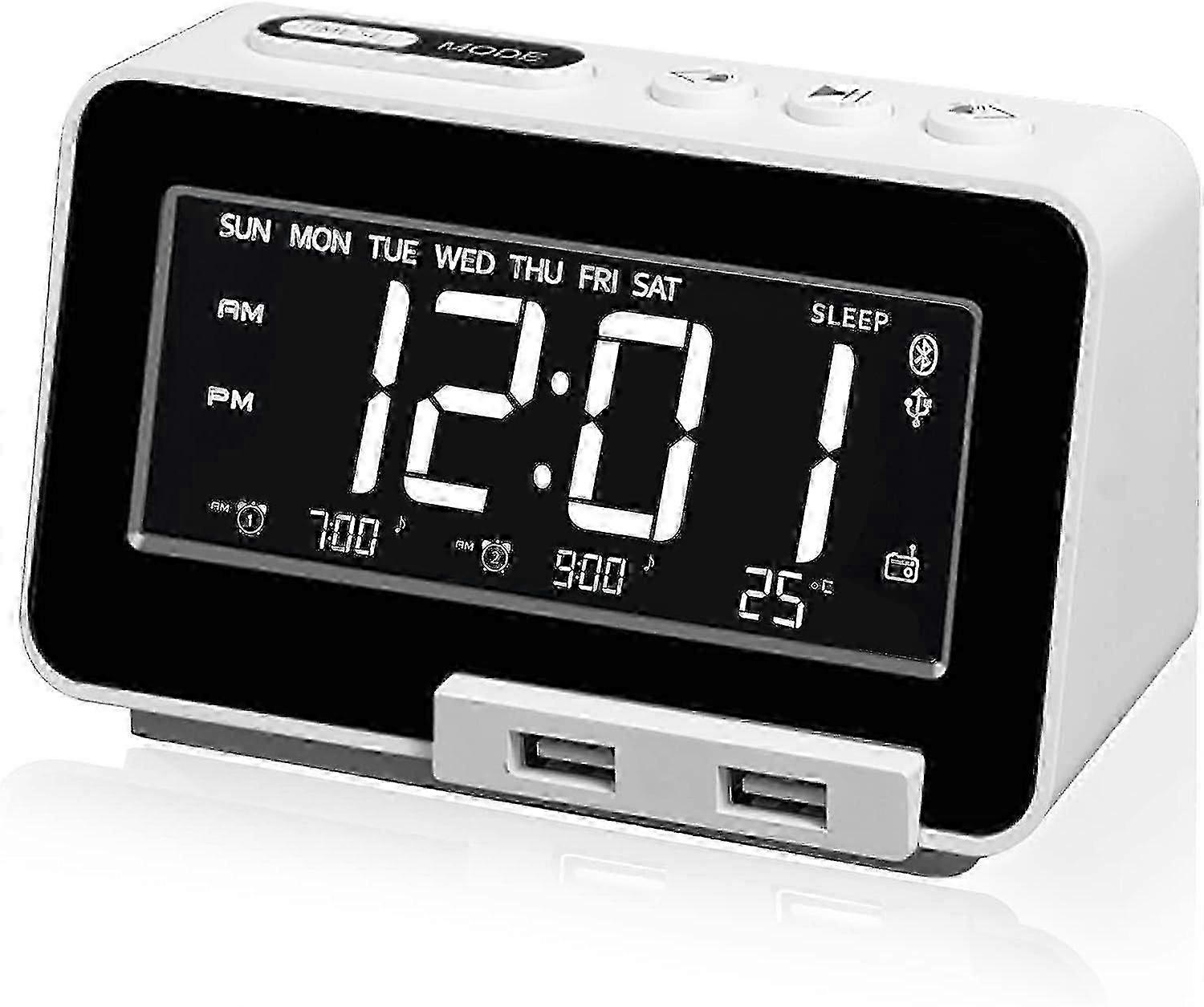 Radiosveglia Bluetooth con lettore USB, dimmer regolabile, doppia sveglia con modalità weekend, timer di spegnimento, caricatore USB C, batteria di backup
