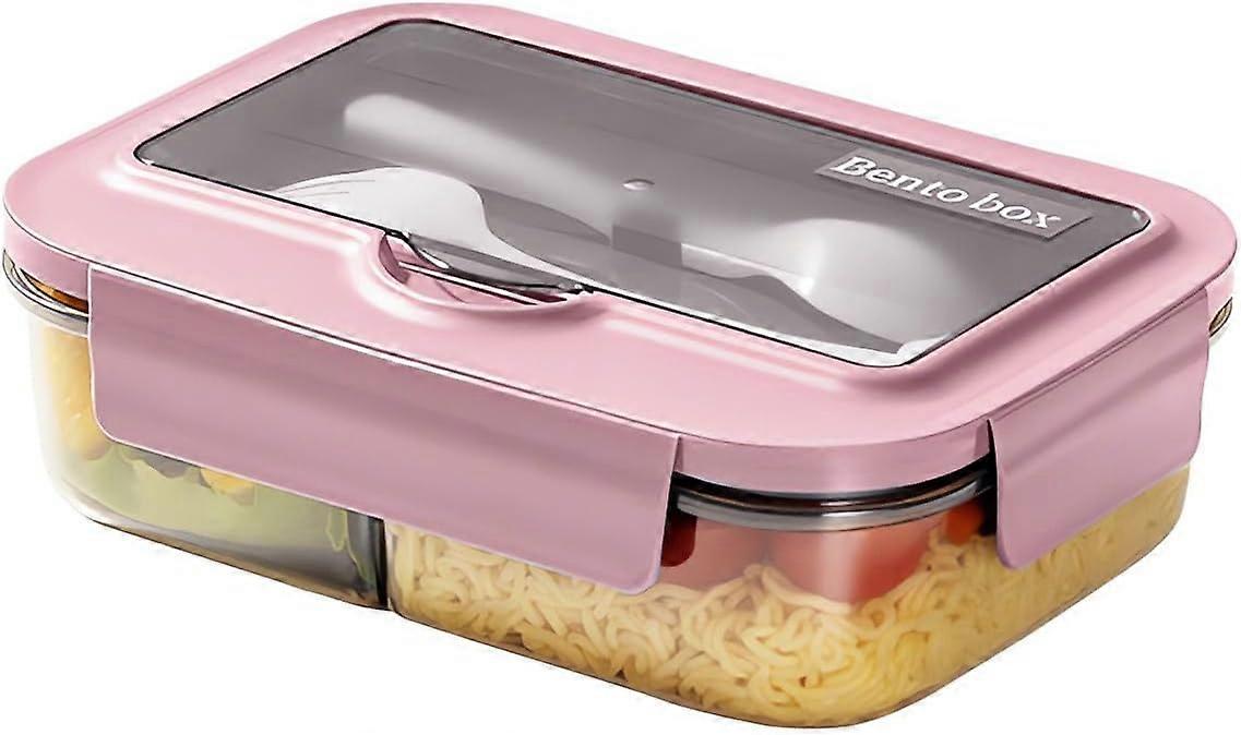1 piece 1400ml pink split lunch box, portable design, essential for lunch