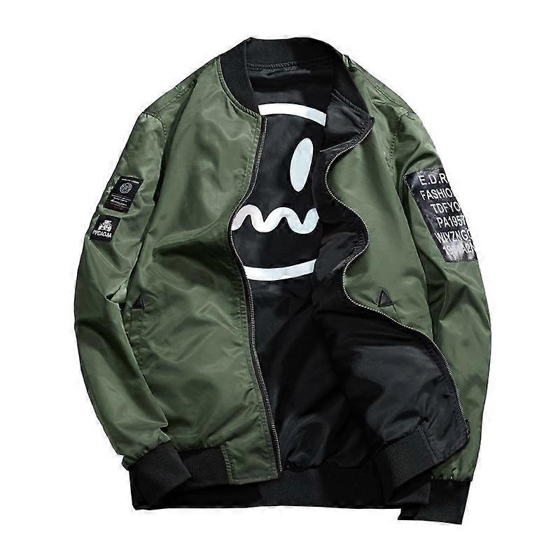 Women and Men Pilot Flight Jacket Bomber Jacket Smiley Face Loose Coat Wear On Both Sides