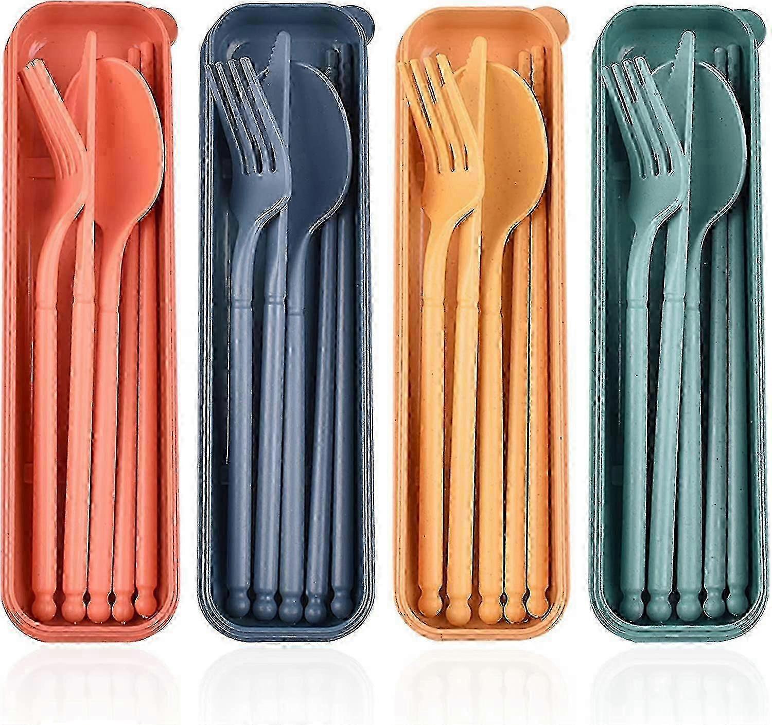 ケース付きポータブル4ピーストラベルカトラリーセット-屋外用の再利用可能なキャンプ用品