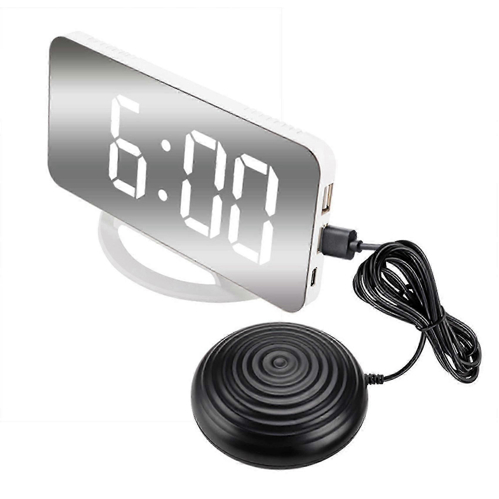 Loud Vibrating Alarm Clock with Bed Shaker, Mirror Display for Heavy Sleepers and Deaf Adults