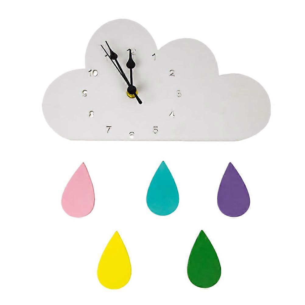 Non Ticking Wall Clock Diy Wall Clock Raining Cloud Creative Wall Pendant Background Time Displayer Multi 28*16cm 1Pcs