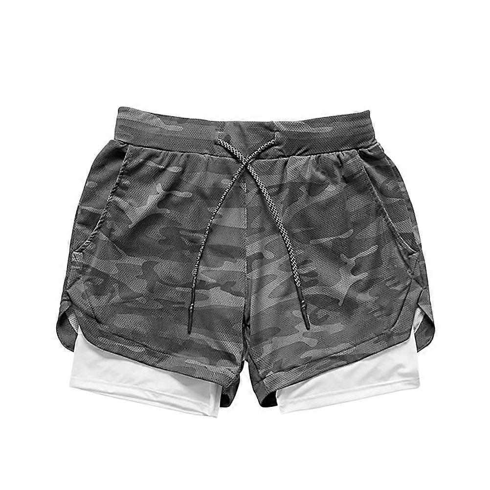 Training Shorts Men Breathable Trunks for Running Ball Sports Outdoor Activity Camouflage Grey 1Pack
