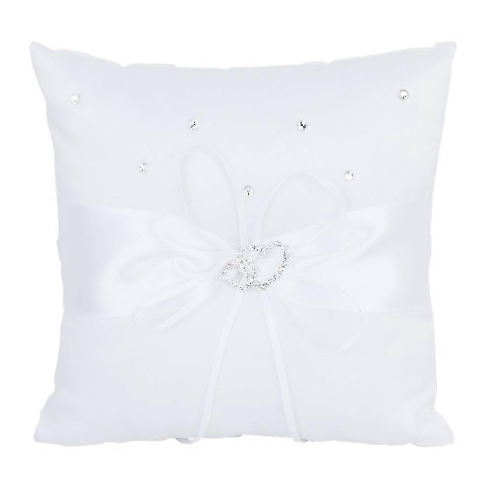 Double Heart Ring Pillow Bridal Wedding Ceremony Pocket Ring Bearer Cushion White 18x18x6cm Ribbon Brides 1Set