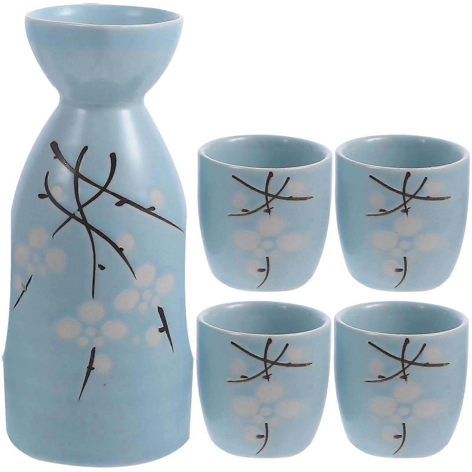 Sake Serving Set Ceramic Wine Cup for Storage Use with 1 Pot and 4Pcs Cups