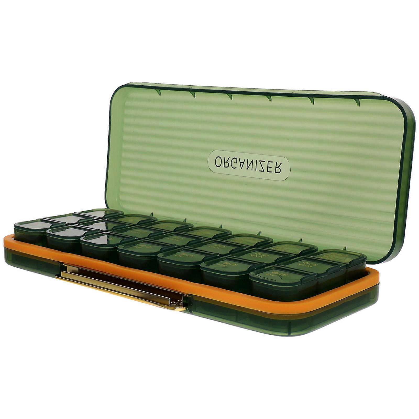 Medicine Organizers Portable Multi-Grid Design Compact Pill Case Daily Use Green 22.5X9.5X3CM 1Set