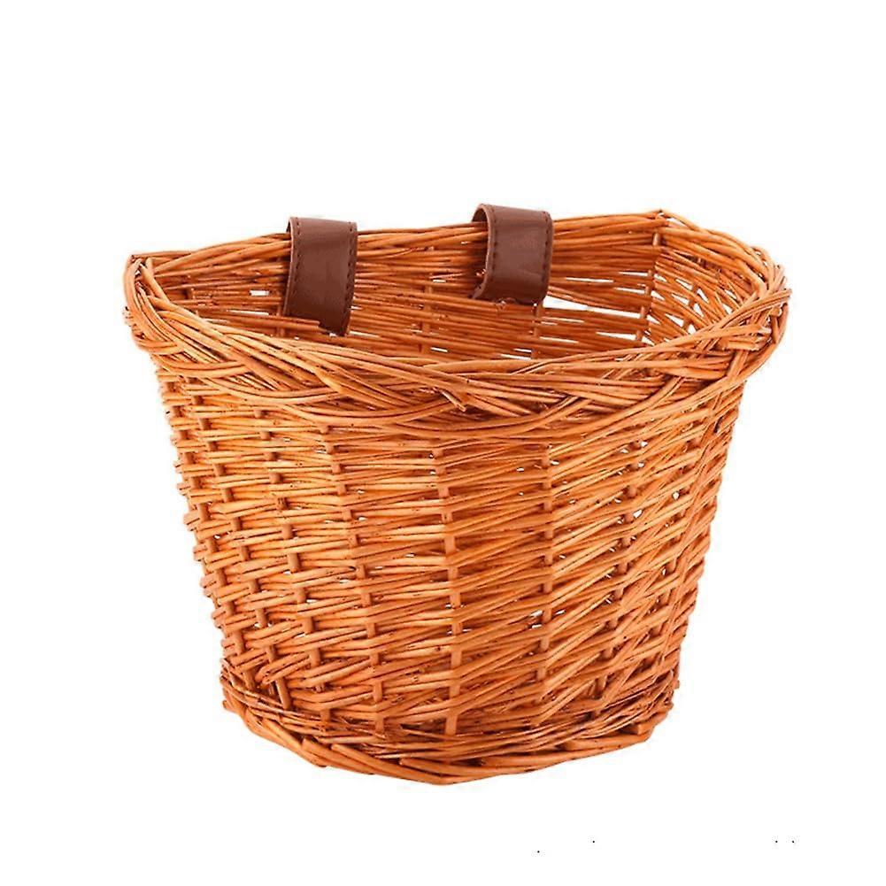 Childrens Bicycle Basket, Handmade Small Rattan Front Handlebar Basket with Leather Straps for Kids' Bikes, Removable and Lightweight