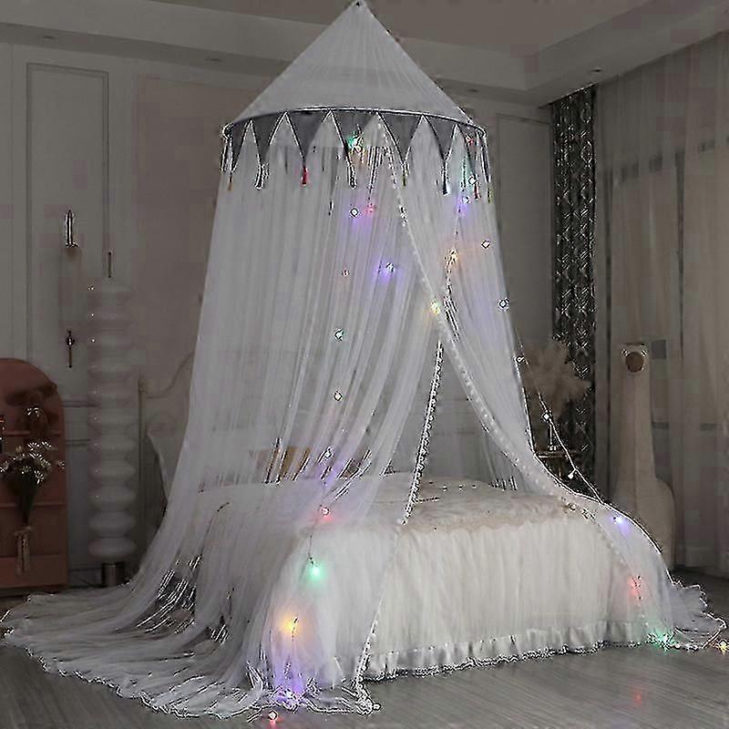 Bed Canopy with Lights for Girls-1.5m bed-grey