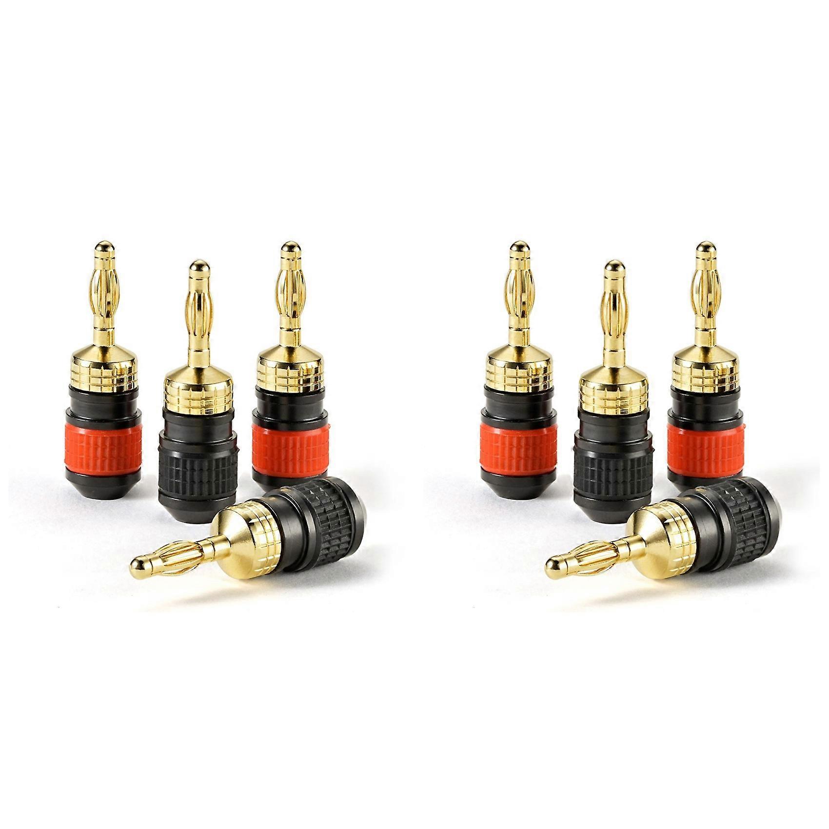 8X Premium Plated Quick Connect Banana Plugs: Safety Speaker Connector, with Base for Maximum Signal