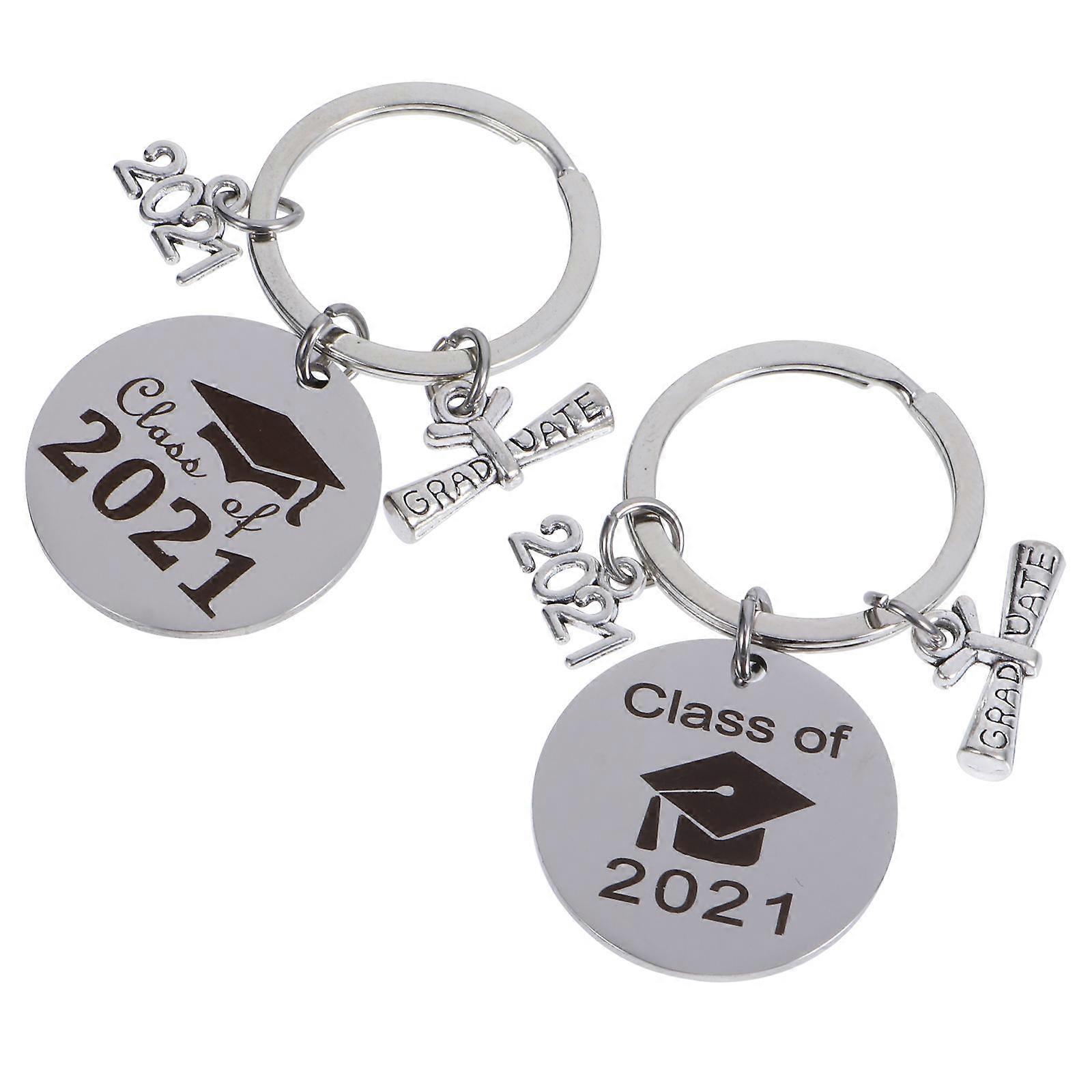 Round Keychains Graduation Theme Bag Pendant Keyrings Silver 6 3x3x0 5cm 2Pcs