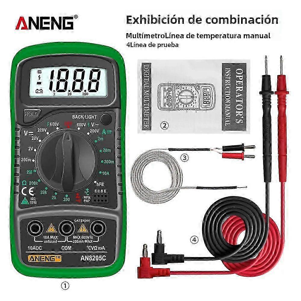 Portable Digital Multimeter with AC/DC Current and Voltage Measurement, Resistance, Capacitance, LCD Backlight and Thermocouple