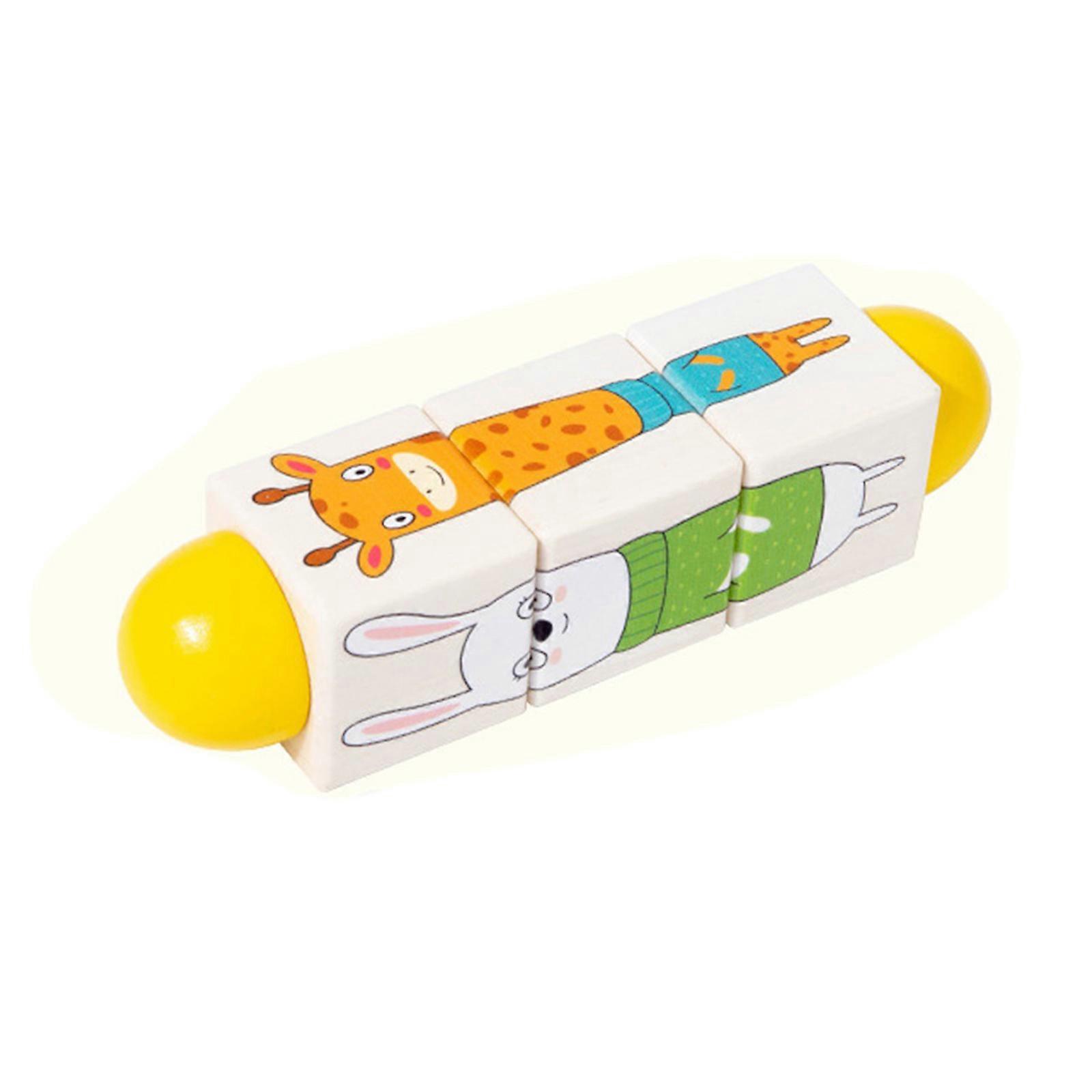 Wooden Rotating Puzzle Learning Block Sorting Toy For Infant Early Educational Cartoon Puzzle Fine Motor Skill Toy