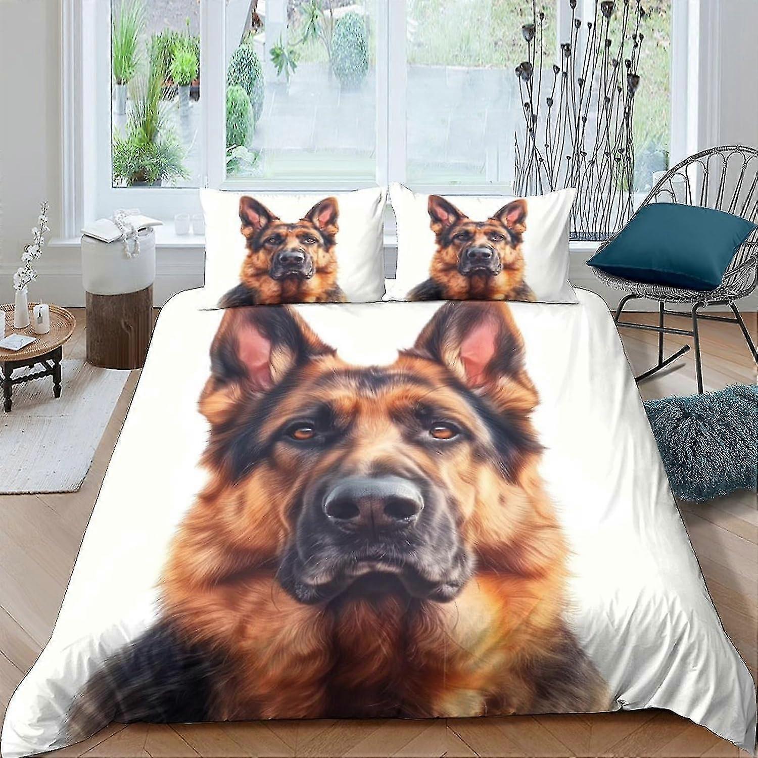 3D Printed Comforter Covers Featuring German Shepherd Design for Teens and Adults with Zipper Closure Bedding Set with Pillow