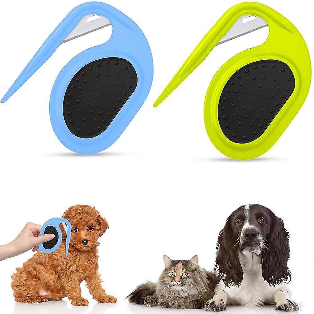 Pack of 2 Cat Dematting Comb, Knot Comb for Pets, Portable (Blue Green)