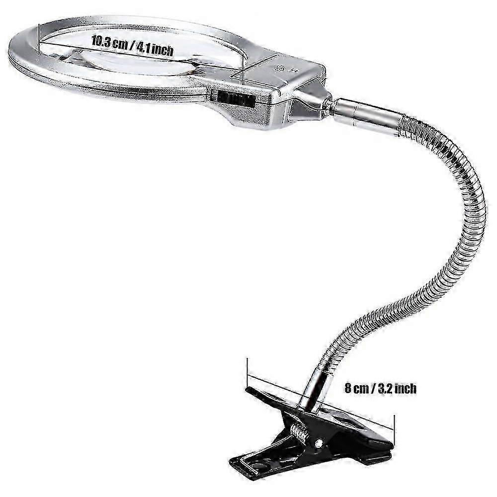 LED Magnifier with Clip and Flexible Neck, USB Powered Lamp Ideal for Reading, Hobbies, and Crafts